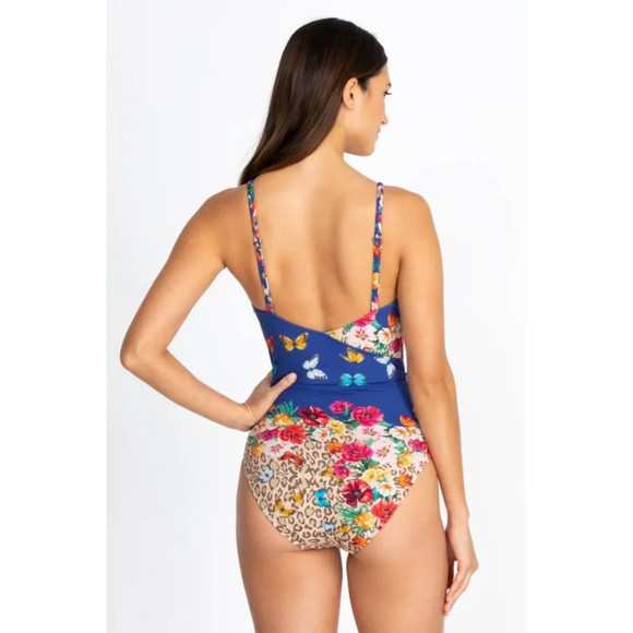 Johnny Was Fleur Braid Wrap One Piece Swimsuit XS M Butterfly Floral Print Belt - Picture 4 of 7
